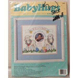 Vintage Sunset BabyHugs Little Lambs Photo Frame Stamped Cross Stitch Kit  13037